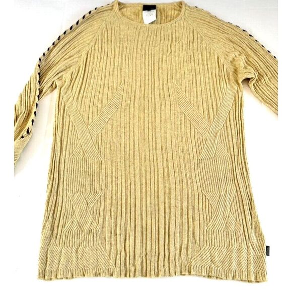 Just Cavalli Sweater XXL Light Yellow Brown Lace Up Sleeves Designer Italy Boho - Picture 2 of 16